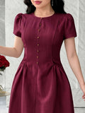 Front view of Elegant Plus Size Women's Waist-Cinching Dress for Summer Dates and Special Occasions