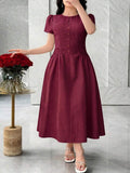 Side profile of Elegant Plus Size Women's Waist-Cinching Dress for Summer Dates and Special Occasions