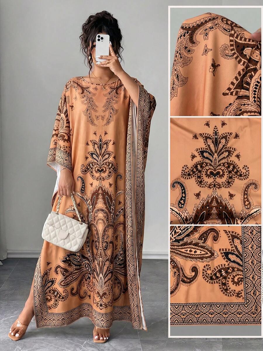 Image 1 - front view of Chic Plus Size Batwing Sleeve Dress for Effortless Vacation and Party Style