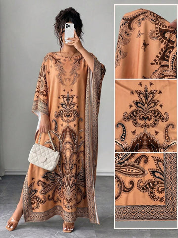 Image 1 - front view of Chic Plus Size Batwing Sleeve Dress for Effortless Vacation and Party Style