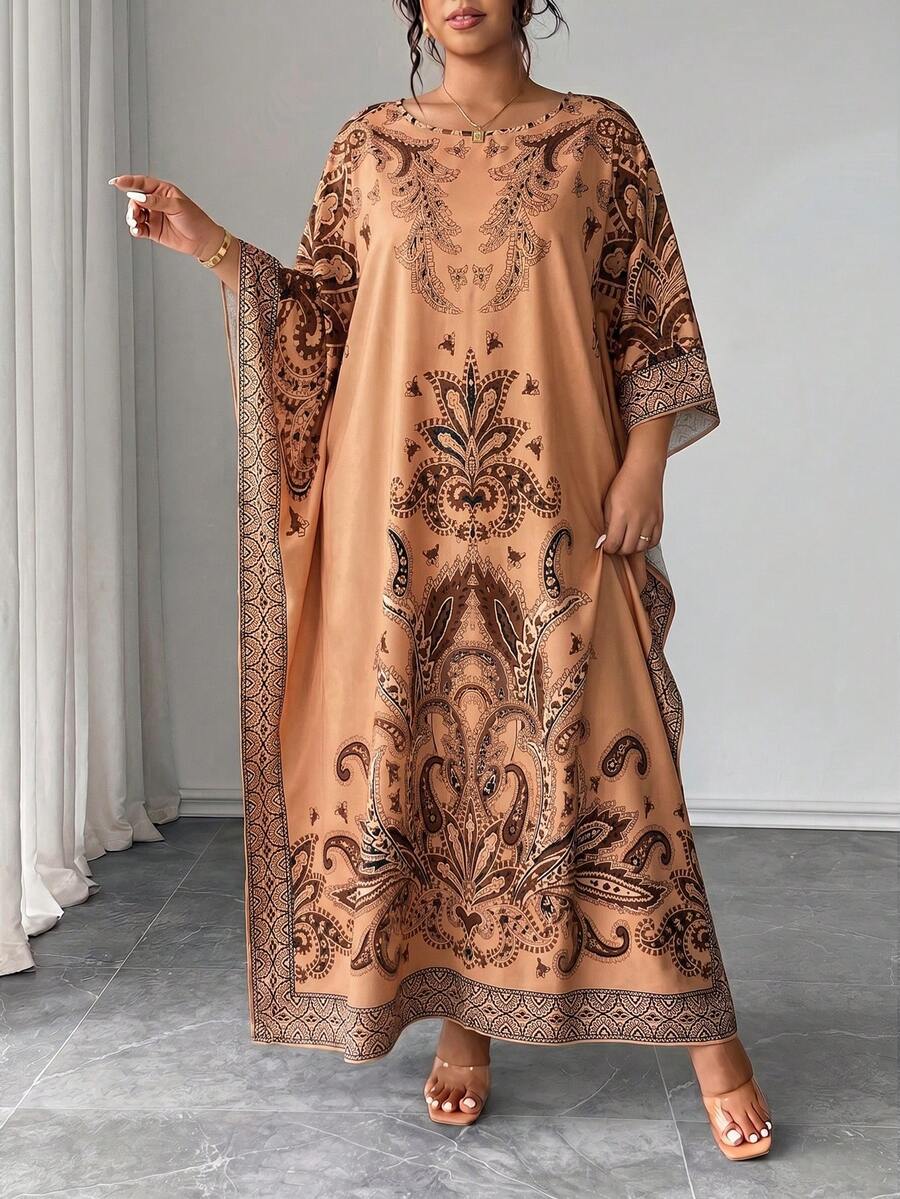 Image 3 - back view of Chic Plus Size Batwing Sleeve Dress for Effortless Vacation and Party Style