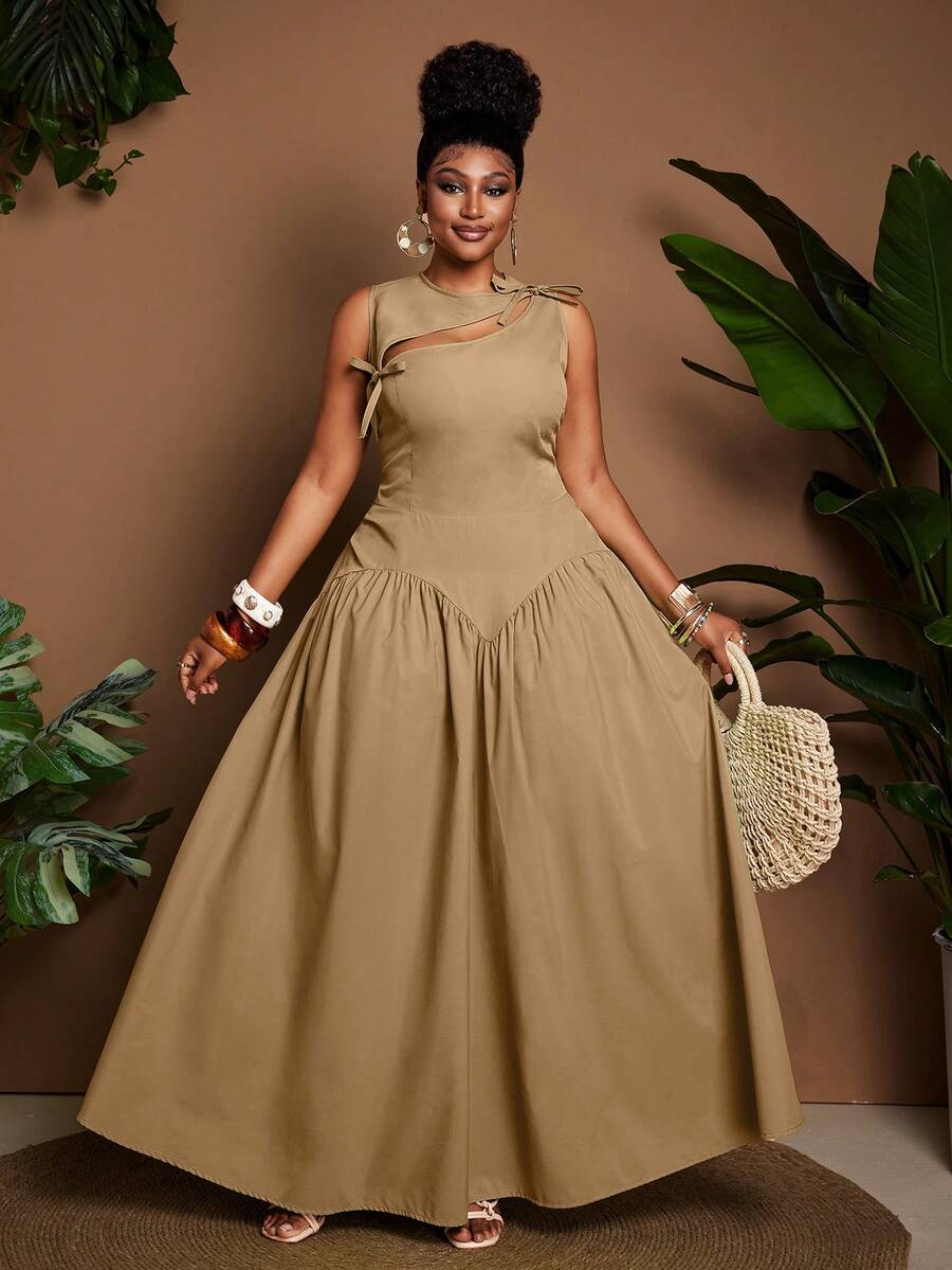 Image 7 - color option of Stylish Plus Size Sleeveless Dress with Cutout and Cinched Waist for a Flattering Fit