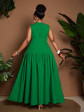 Image 12 - model view of Stylish Plus Size Sleeveless Dress with Cutout and Cinched Waist for a Flattering Fit