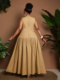 Image 9 - waist detail of Stylish Plus Size Sleeveless Dress with Cutout and Cinched Waist for a Flattering Fit