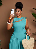 Image 3 - back view of Stylish Plus Size Sleeveless Dress with Cutout and Cinched Waist for a Flattering Fit