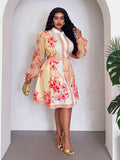 Side profile of Elegant Floral Plus Size Mini Shirt Dress for Beach Vacations and Special Occasions Multicolor_1 mini shirt dress style
