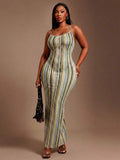 Image 1 - front view of Elegant Plus Size Casual Brown Bodycon Maxi Dress for Women - Perfect for Night Out