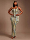 Image 4 - fabric detail of Elegant Plus Size Casual Brown Bodycon Maxi Dress for Women - Perfect for Night Out