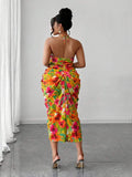 Image 8 - hem detail of Plus Size Women’s Tie Dye Pleated Casual Halter Neck Dress for Trendy Party Outings
