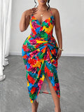 Image 12 - model view of Plus Size Women’s Tie Dye Pleated Casual Halter Neck Dress for Trendy Party Outings