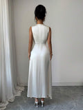 Champagne satin midi dress view 2