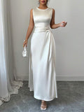 Champagne satin midi dress view 5