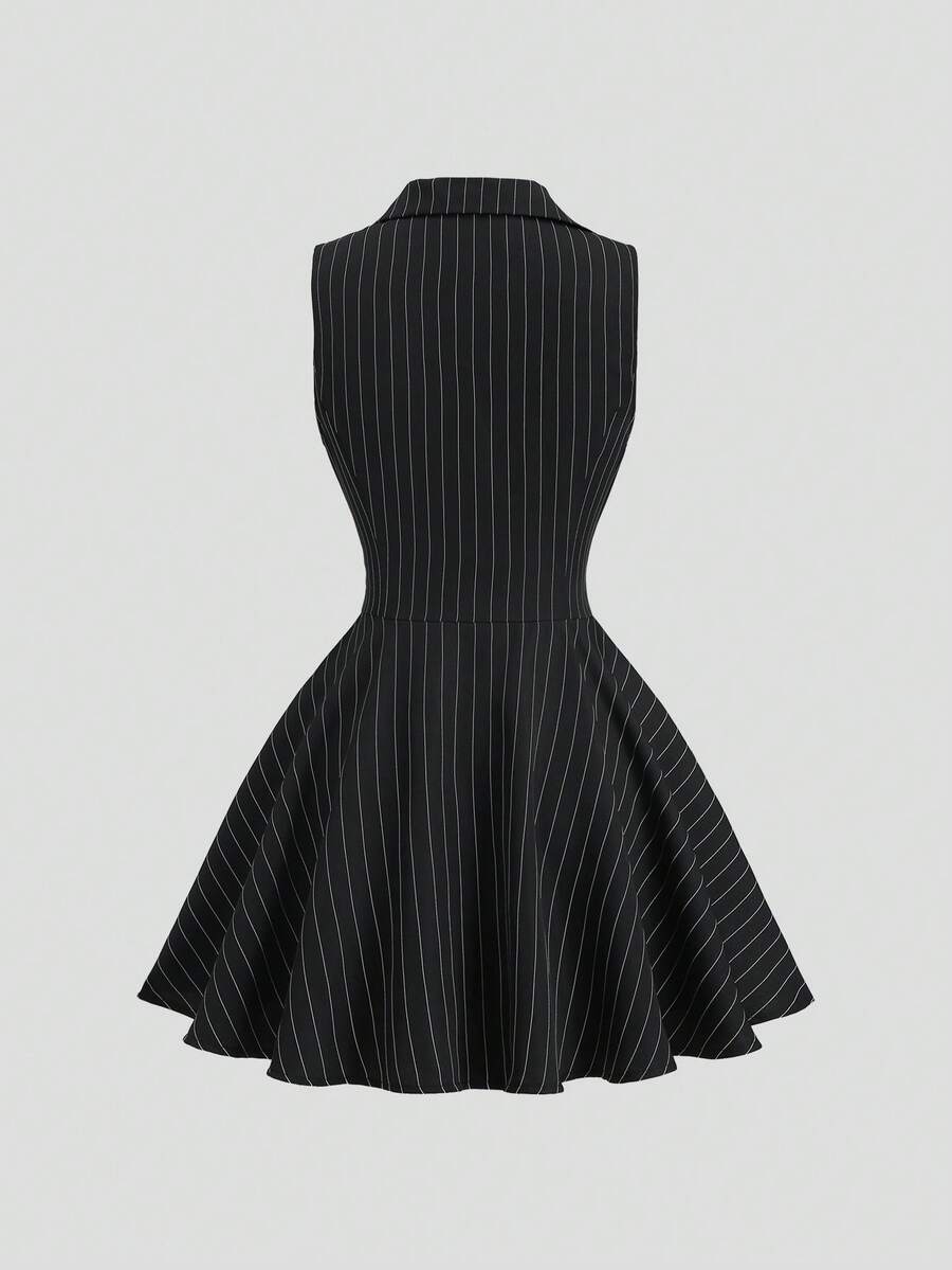 Black and white striped sleeveless mini dress with oversized bow