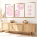 Three-piece pastel Y2K canvas set arranged as wall decor