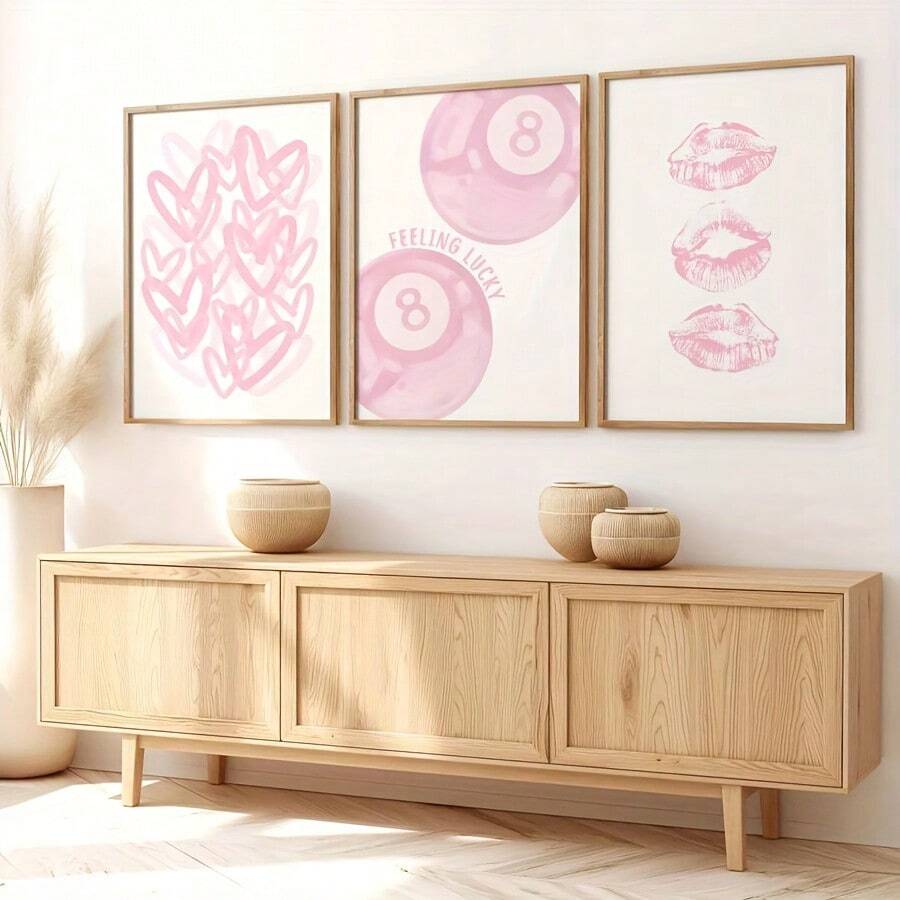 Three-piece pastel Y2K canvas set arranged as wall decor