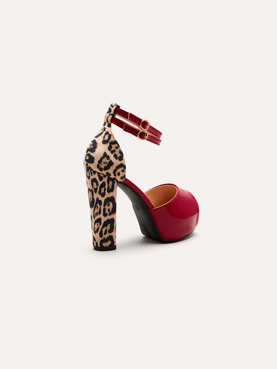 Image 4 - heel detail of Stylish Leopard Print High Heels with Double Buckle Design - Summer Party Sandals for Women