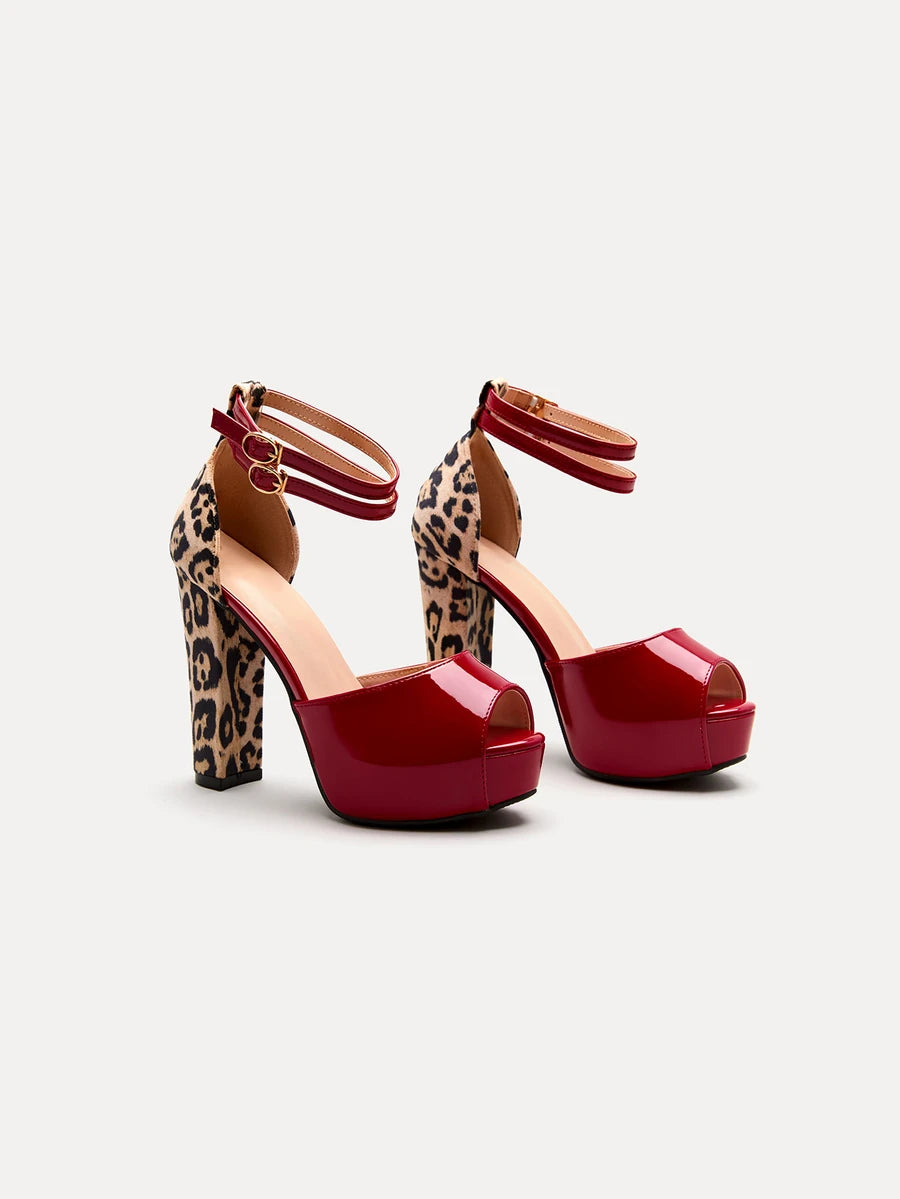 Image 1 - front view of Stylish Leopard Print High Heels with Double Buckle Design - Summer Party Sandals for Women