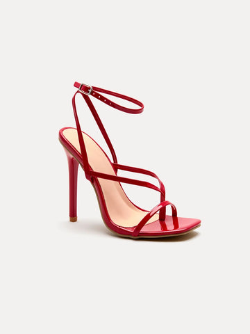 Front view of Stylish Silver Stiletto Heels for Women: Trendy High Heel Sandals with Metal Strap Detail for women shoe styling