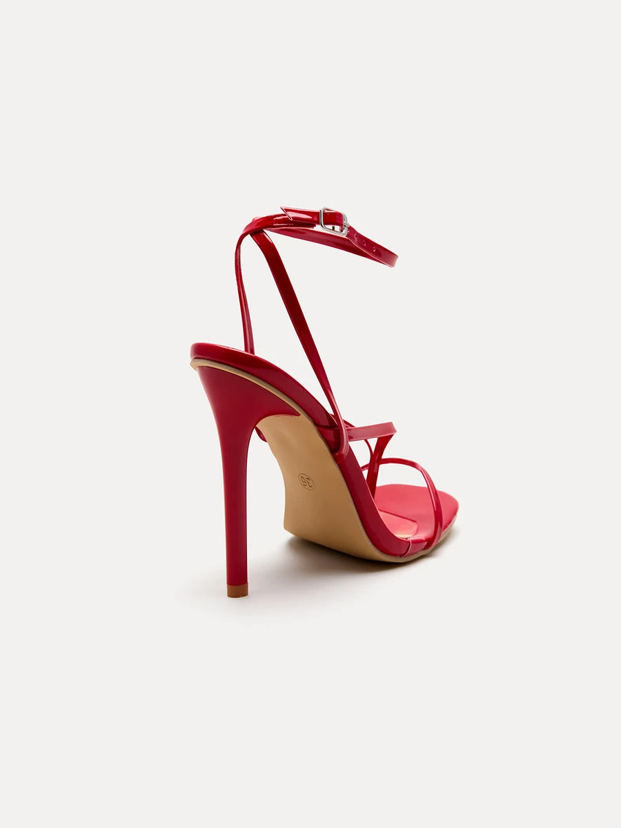 Back view of Stylish Silver Stiletto Heels for Women: Trendy High Heel Sandals with Metal Strap Detail for women shoe styling