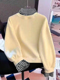 Side profile of Chic Striped Patchwork Sweatshirt with Heart Print and Collar for Women collar sweatshirt styling