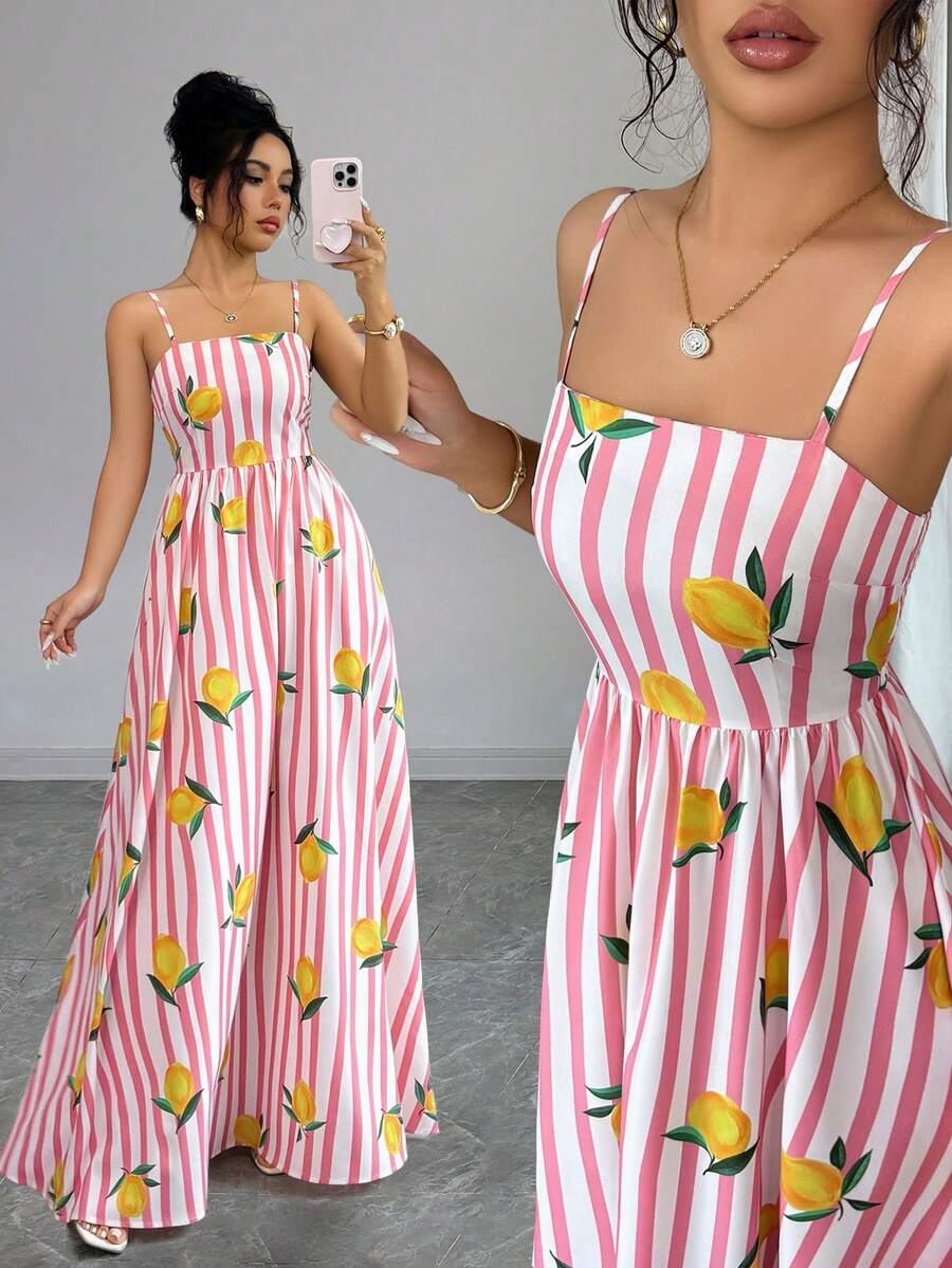 Back view of pink flared cami dress for sunny outings