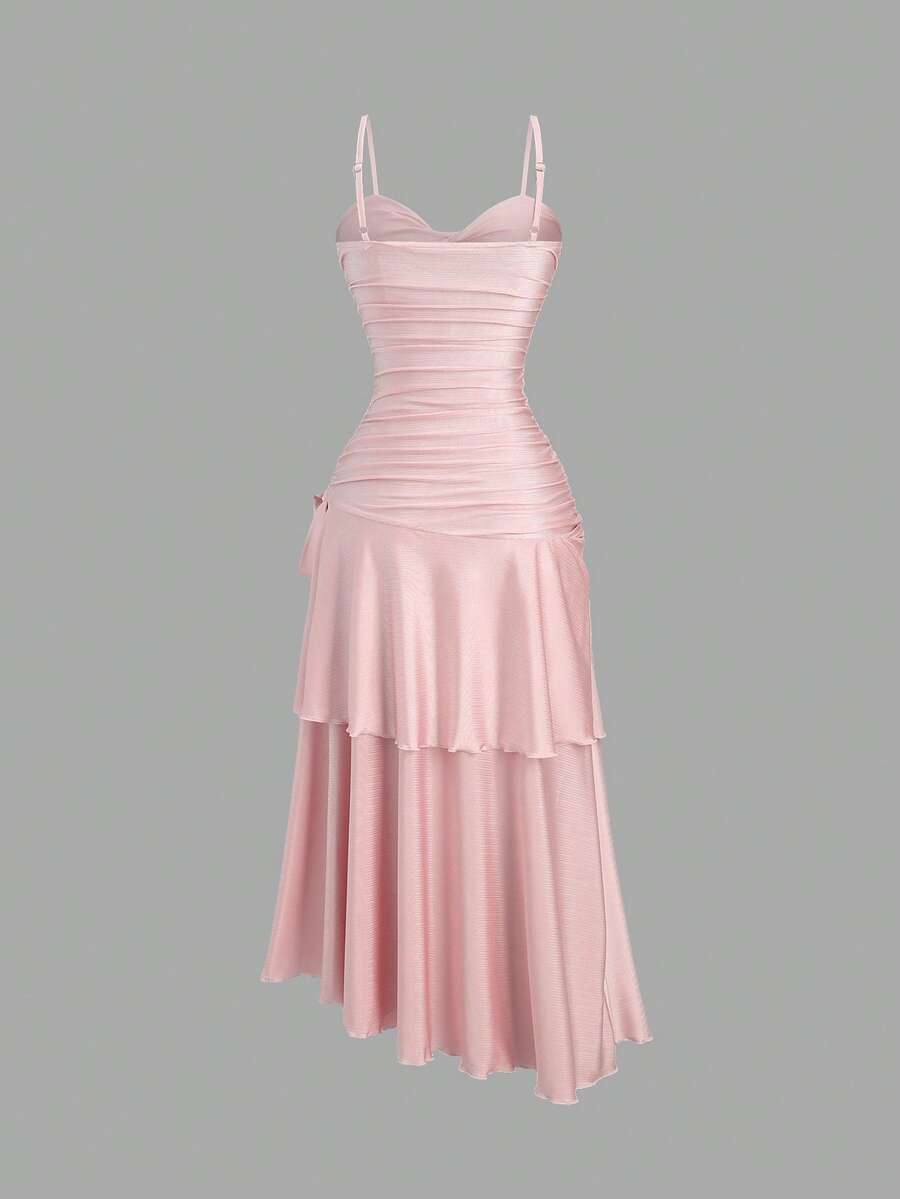 Pink ruffle maxi dress view 2
