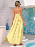 Back view pale yellow maxi sundress with smocked back