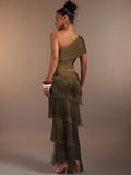 Full front view of multicolor floral suspender jumpsuit with loose fit