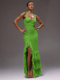 Fabric detail of Elegant Scoop Neck Fringe Maxi Dress for Ultimate Summer and Holiday Style for women dress styling