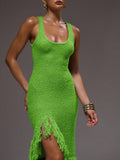 Front view of Elegant Scoop Neck Fringe Maxi Dress for Ultimate Summer and Holiday Style for women dress styling