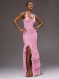 Detail view of Elegant Scoop Neck Fringe Maxi Dress for Ultimate Summer and Holiday Style for women dress styling