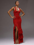 Back view of Elegant Scoop Neck Fringe Maxi Dress for Ultimate Summer and Holiday Style for women dress styling