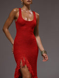 Detail view of Elegant Scoop Neck Fringe Maxi Dress for Ultimate Summer and Holiday Style for women dress styling