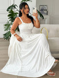 Image 1 - front view of Plus Size Women's Summer Casual Dress with Cinched Waist and Bow Detail - Minimalist Vacation Style