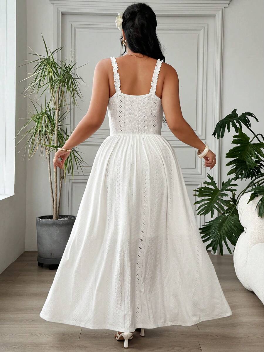 Image 2 - side profile of Plus Size Women's Summer Casual Dress with Cinched Waist and Bow Detail - Minimalist Vacation Style