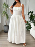 Image 3 - back view of Plus Size Women's Summer Casual Dress with Cinched Waist and Bow Detail - Minimalist Vacation Style