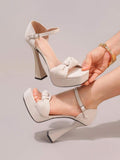 Burgundy rhinestone platform sandal view 4 with open toe and ankle strap