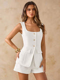 Detail view of Chic Spring Summer Two-Piece Set: White Blazer Vest & Mini Skirt for Beach Vacations and Weddings for elegant two piece outfit styling