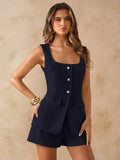 Product view of Chic Spring Summer Two-Piece Set: White Blazer Vest & Mini Skirt for Beach Vacations and Weddings for elegant two piece outfit styling