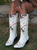 Slip-on view of Vintage Embroidered Women’s Western Boots - Retro Cowgirl Block Heel Mid-Calf Shoes for Stylish Weddings and Riding for punk motorcycle boot styling