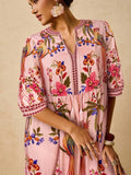Image 3 - back view of Tropical V-Neck Plus Size Dress for Women with Long Sleeves and Tie Bow - Perfect for Early Autumn Casual Wear
