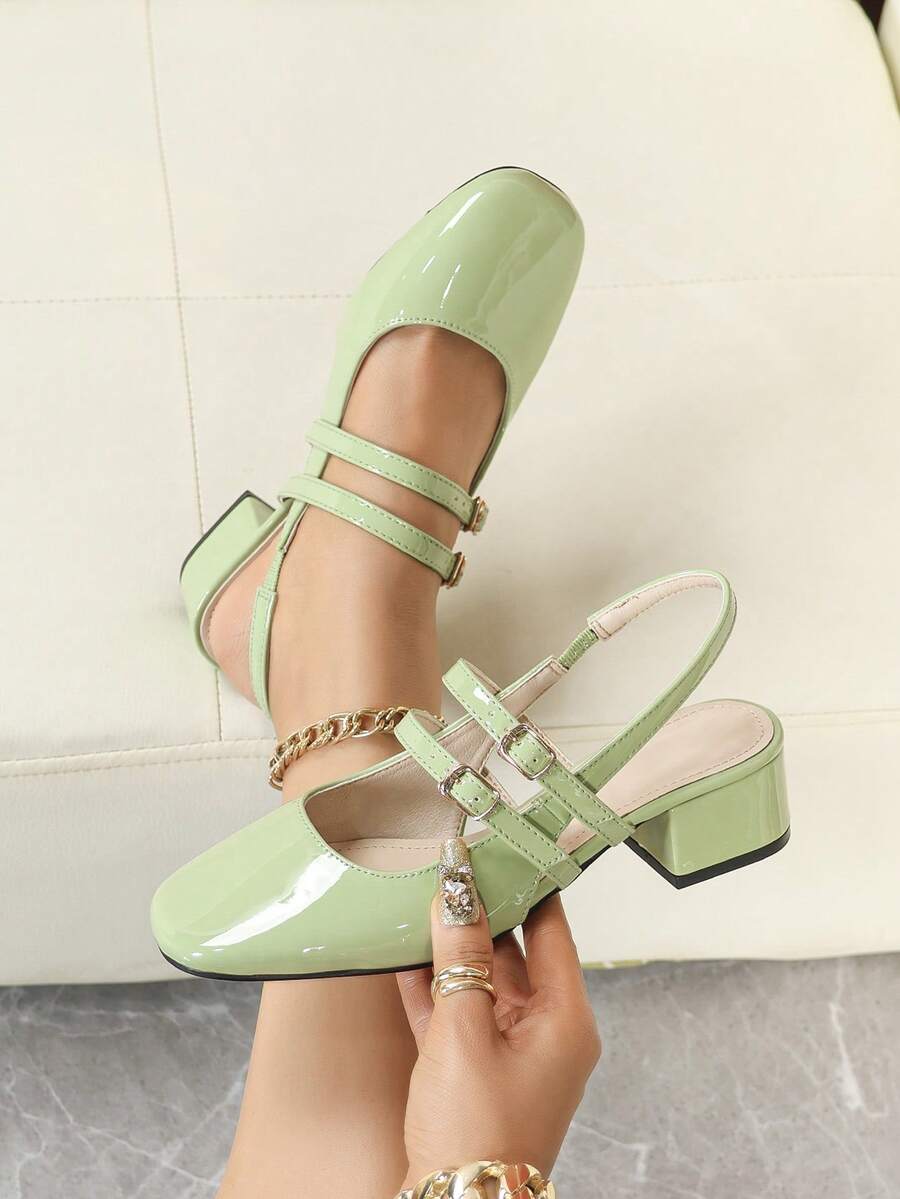 patent slingback Mary Jane pumps image 4 showing visible heel, strap, toe, color, and material details