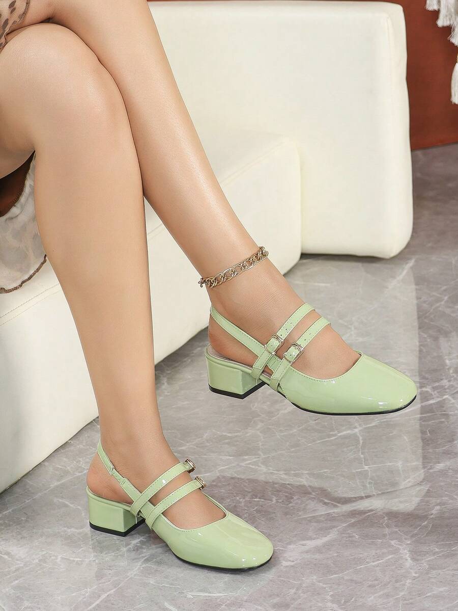 patent slingback Mary Jane pumps image 5 showing visible heel, strap, toe, color, and material details