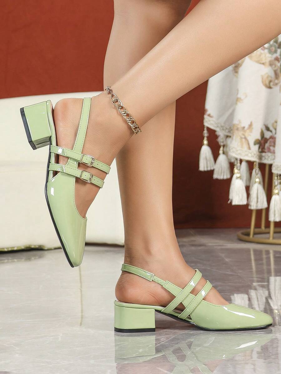 patent slingback Mary Jane pumps image 6 showing visible heel, strap, toe, color, and material details