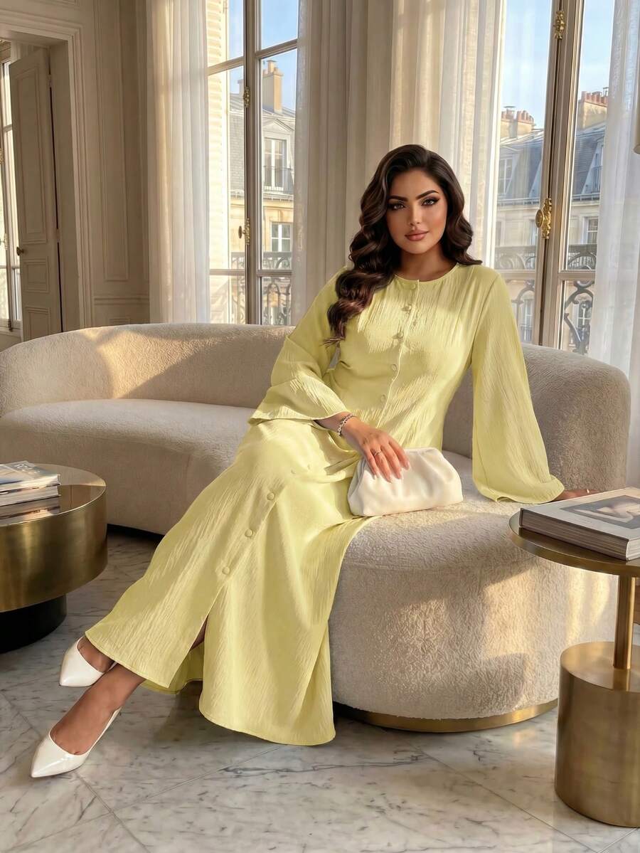 Full length view of Elegant Plus Size Flare Dress for Women - Perfect for Spring, Autumn, Office, and Travel