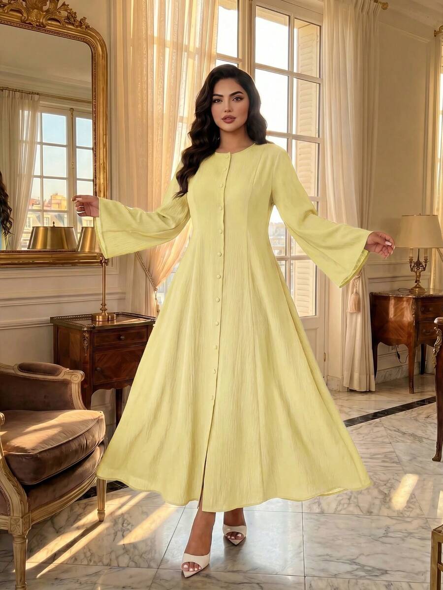 Hem detail of Elegant Plus Size Flare Dress for Women - Perfect for Spring, Autumn, Office, and Travel