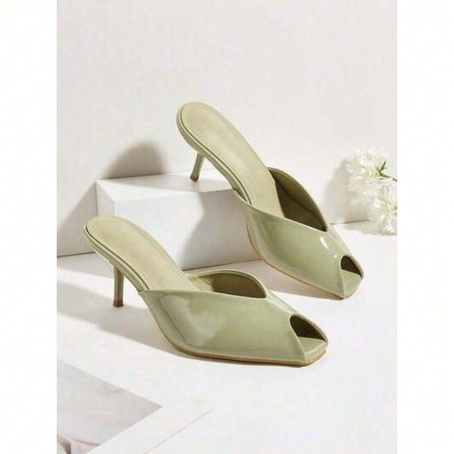 Front view of Elegant Minimalist Blue Open-Toe Backless Stiletto Sandals for Summer Outfits for shoes styling