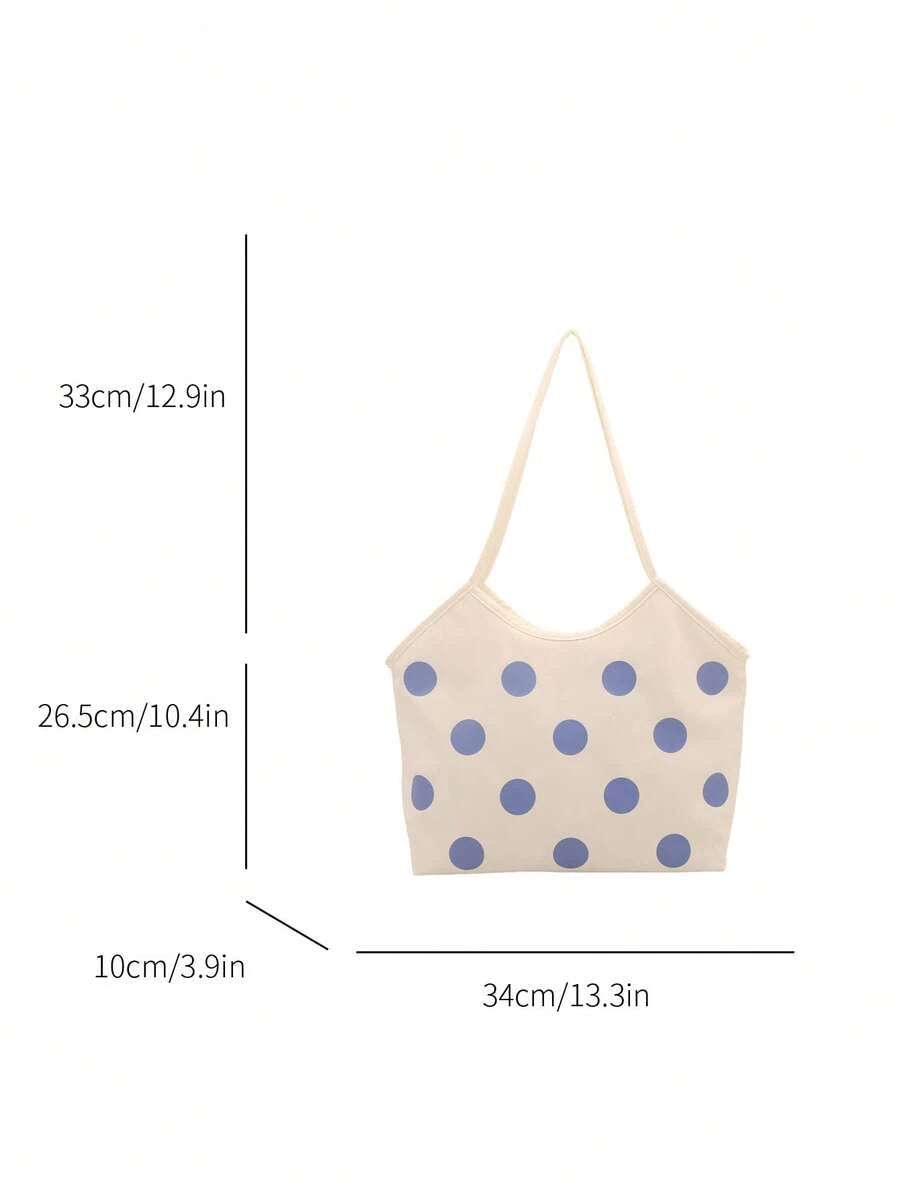 Side profile of Trendy Floral One-Shoulder Canvas Handbag for Female Students - Minimalist Cloud Bubble Design in White color
