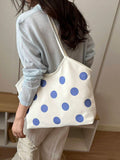 Front view of Trendy Floral One-Shoulder Canvas Handbag for Female Students - Minimalist Cloud Bubble Design in White color