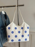 Close-up detail of Trendy Floral One-Shoulder Canvas Handbag for Female Students - Minimalist Cloud Bubble Design in Black color